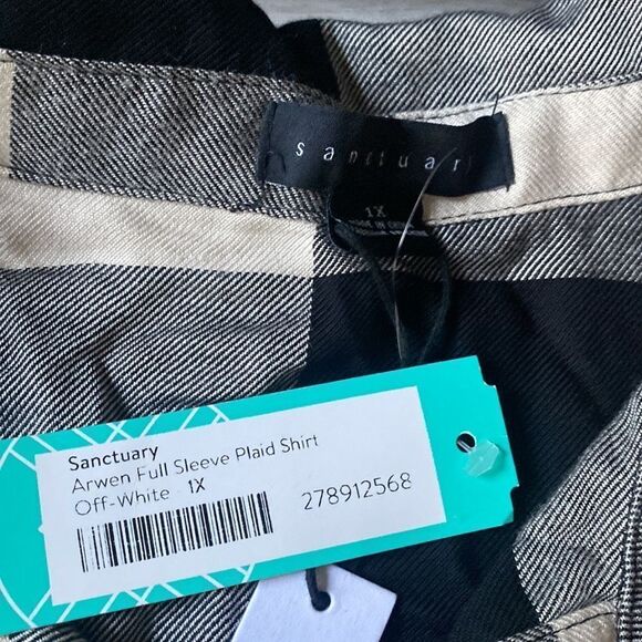Sanctuary Arwen Full Sleeve Plaid Shirt Button Down 1X Black/Off White Nwt - Picture 4 of 6
